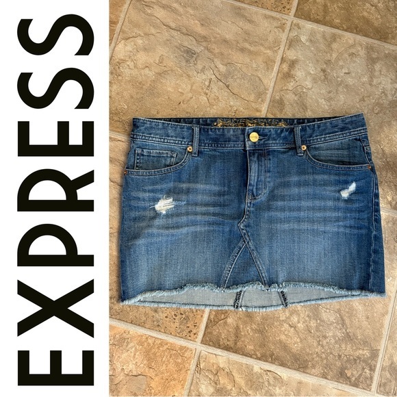 Express Blue Micro Mini Distressed Skirt Casual Denim - Picture 1 of 6